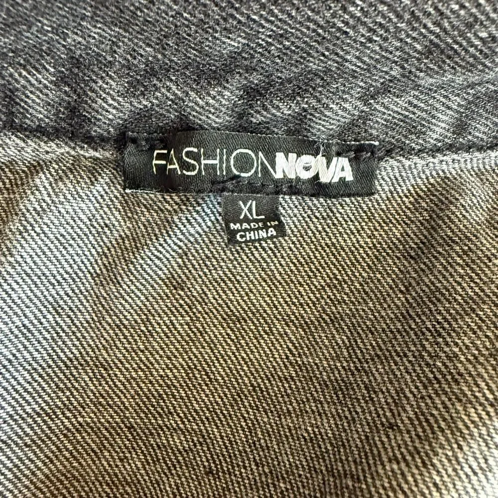 Fashion Nova Oversized Distressed Light Black Denim Jacket Size XL Streetwear